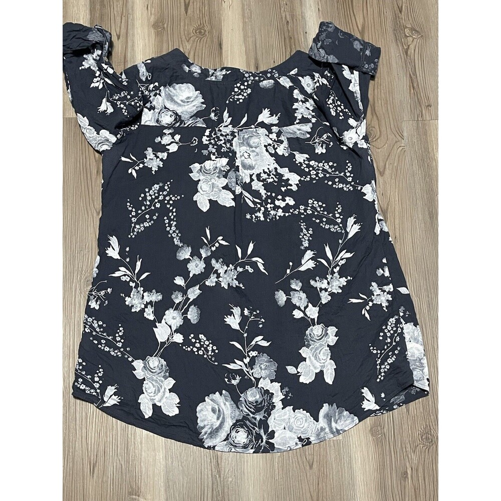 Soft Surroundings Womens Size L Blue Tuberosa Floral Blouse Roll Tab Sleeve - Picture 10 of 10
